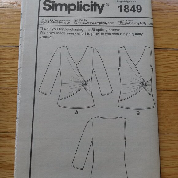 Shirt with Twist Waist Sewing Pattern Plus Size 10-20 UNCUT Simplicity 1849 - Picture 8 of 9